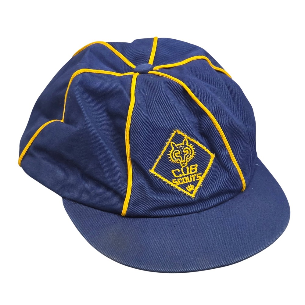 Vintage Boy Scouts of America Cub Scouts Hat Blue Yellow Uniform Cap BSA 60s 70s